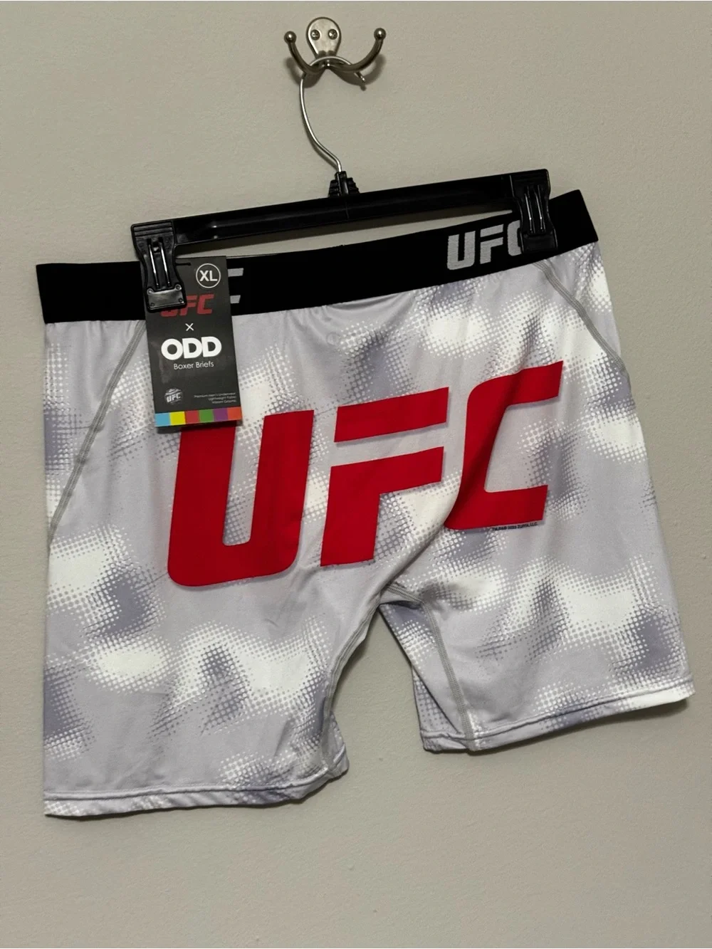 UFC White Performance Compression Shorts with Red Logo